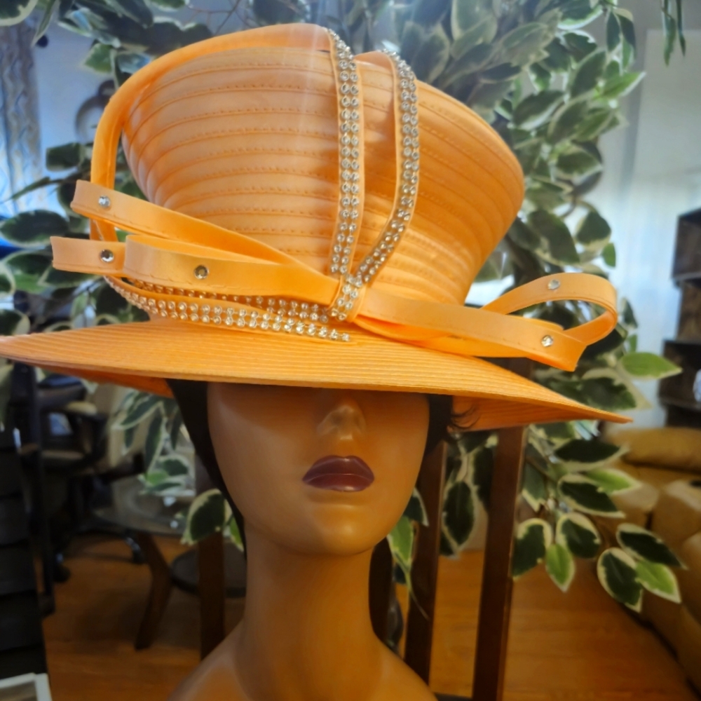 Vibrant Orange Wide-Brimmed Hat with Sheer Ribbon